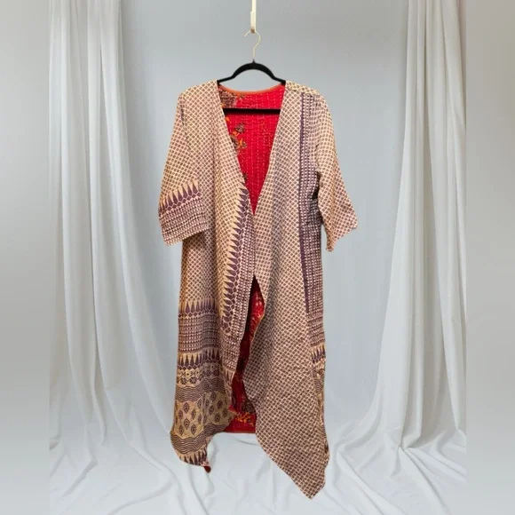 132 KANTHA Fitted Long 3/4 Sleeve Cardigan Reversible Handmade one of a kind 🌸 - Picture 2 of 11